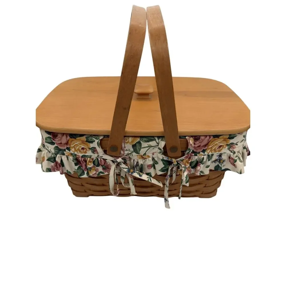 Longaberger 1995 Large Picnic Basket Cottage Combo Rare Lid  USA Grandmacore 90s